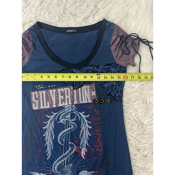 Libertalia Vintage Grunge Women’s Studded Embellished Blue Graphic T-shirt Large - Picture 4 of 10